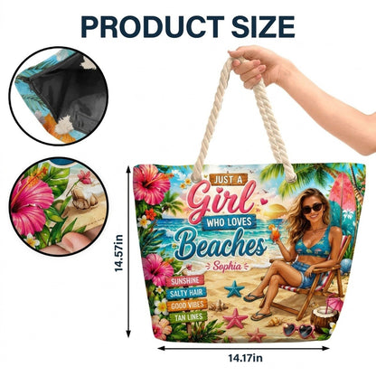 Just A Girl Who Loves Beaches - Personalized Beach Bag