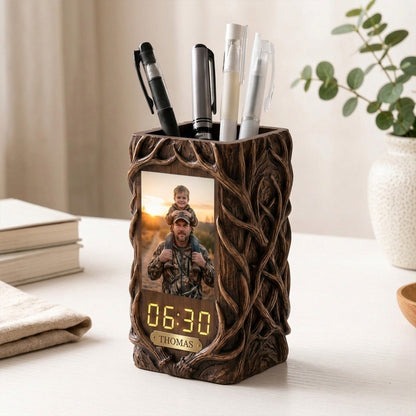 Hunting Dad & Me - Personalized Pen Holder with Clock and Photo