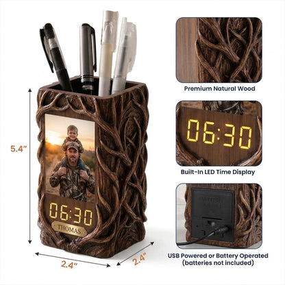 Hunting Dad & Me - Personalized Pen Holder with Clock and Photo