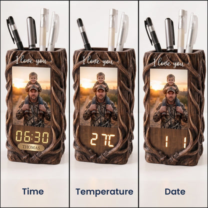 Hunting Dad & Me - Personalized Pen Holder with Clock and Photo