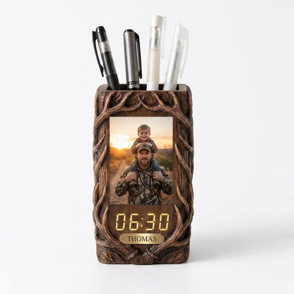 Hunting Dad & Me - Personalized Pen Holder with Clock and Photo
