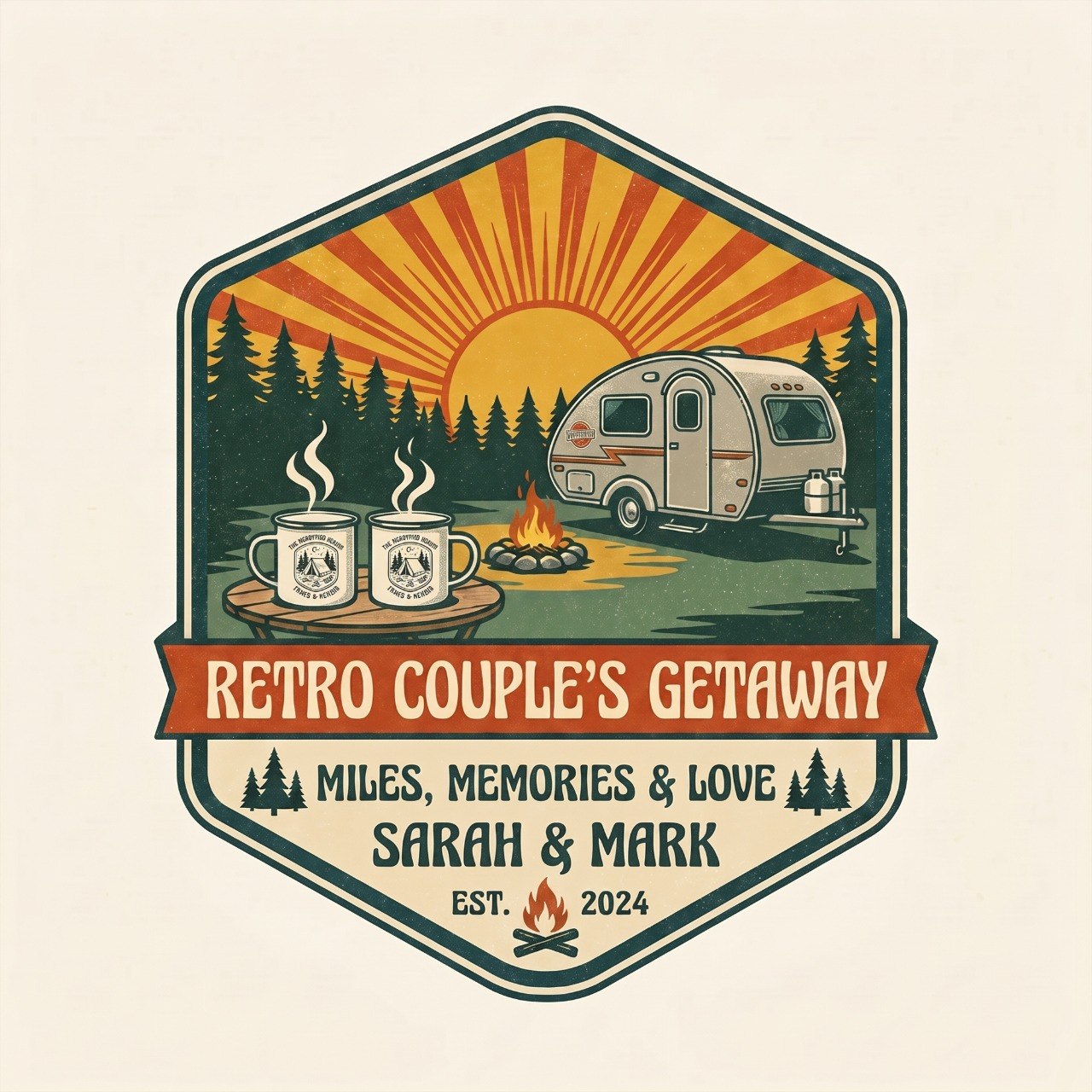Retro Couple's Getaway - Personalized RV Camper Decal