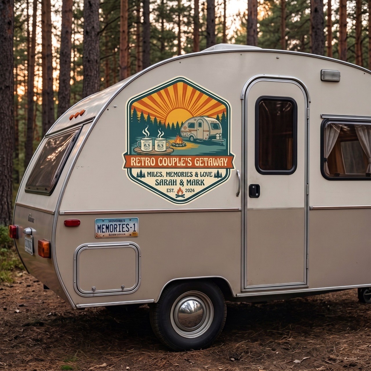 Retro Couple's Getaway - Personalized RV Camper Decal