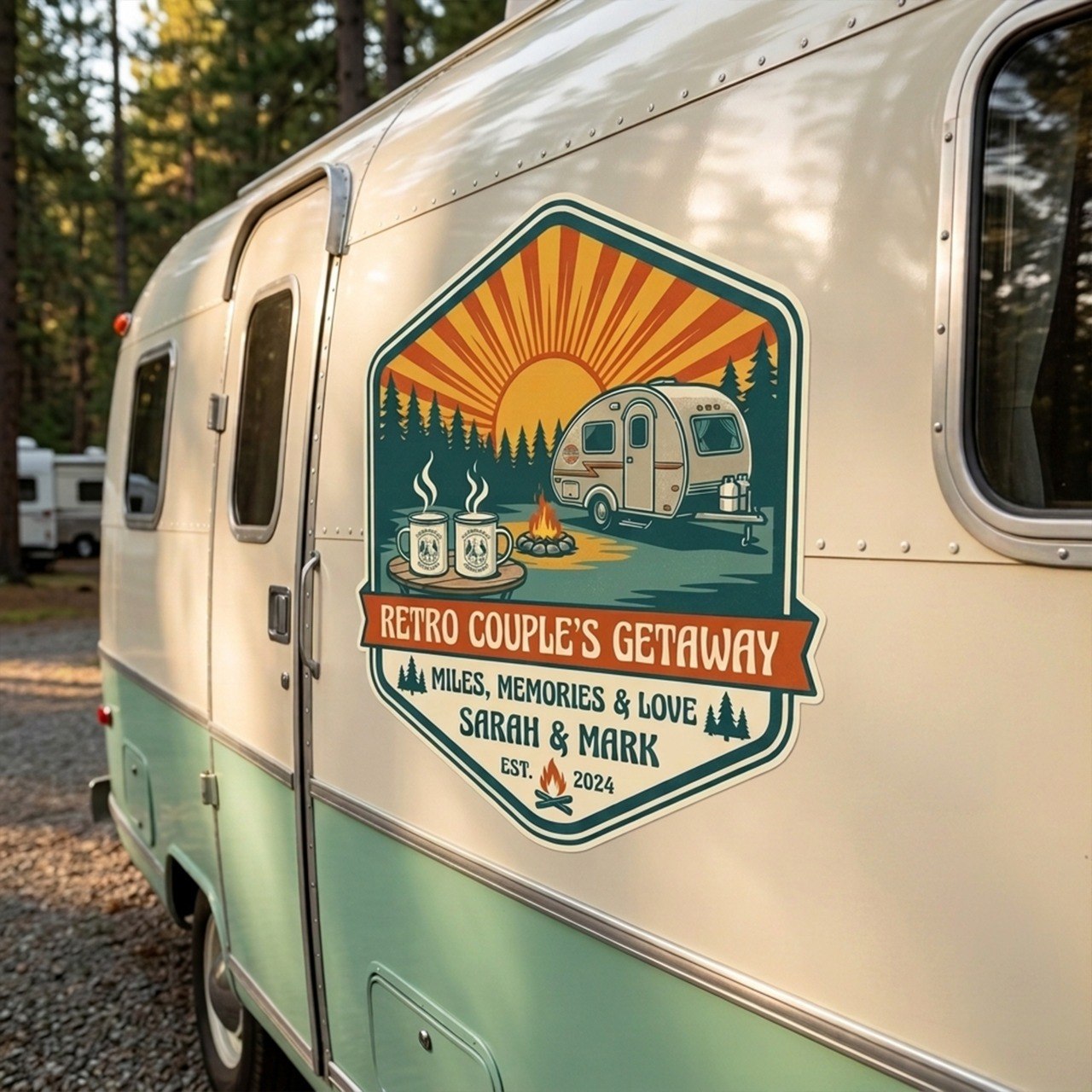 Retro Couple's Getaway - Personalized RV Camper Decal