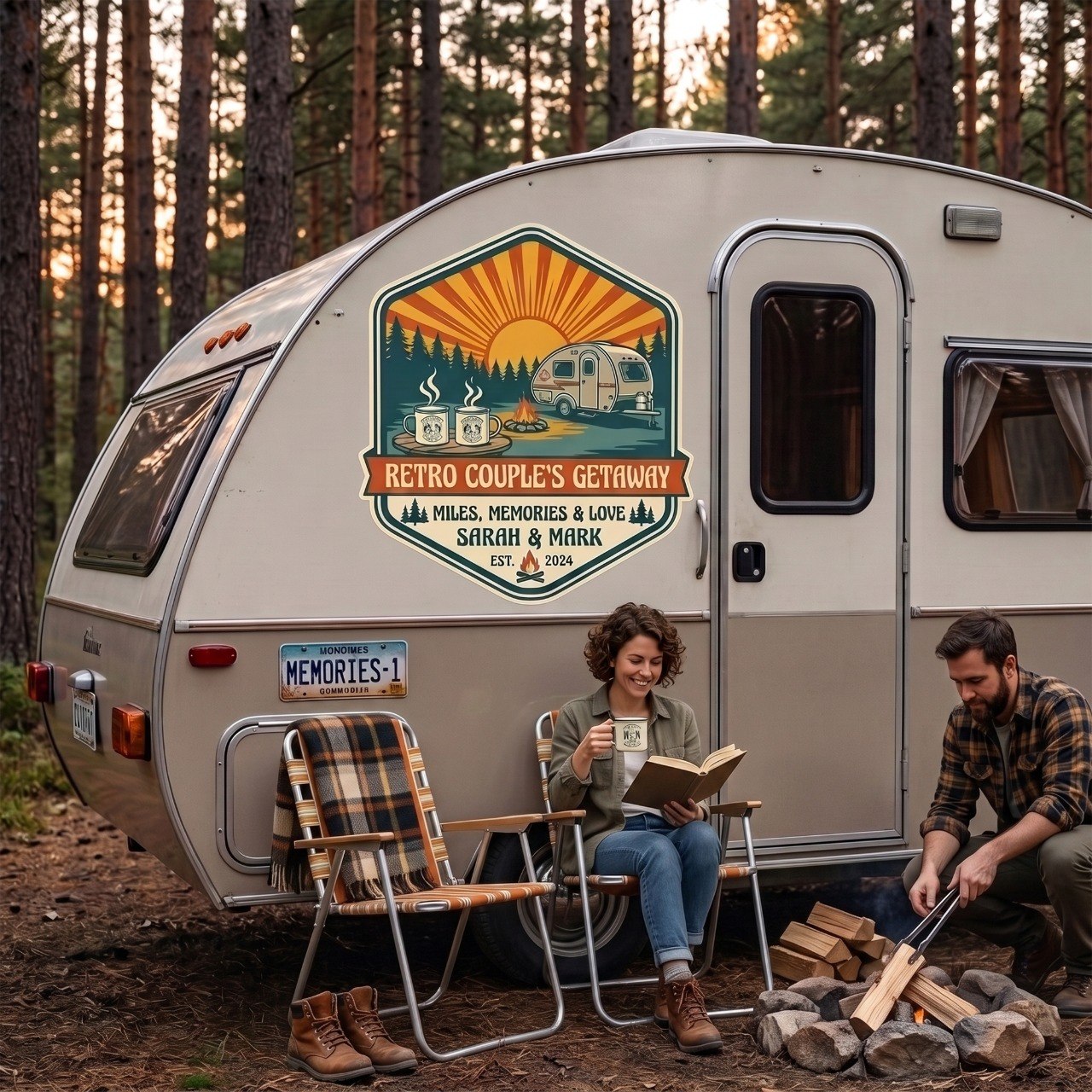 Retro Couple's Getaway - Personalized RV Camper Decal