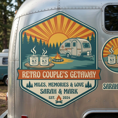 Retro Couple's Getaway - Personalized RV Camper Decal