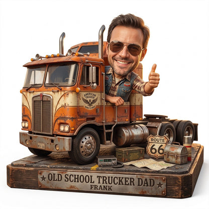 Personalized Truck Driver Cartoon Style Sculpture Ornament – Custom Trucker Bobblehead Gift