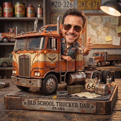 Personalized Truck Driver Cartoon Style Sculpture Ornament – Custom Trucker Bobblehead Gift