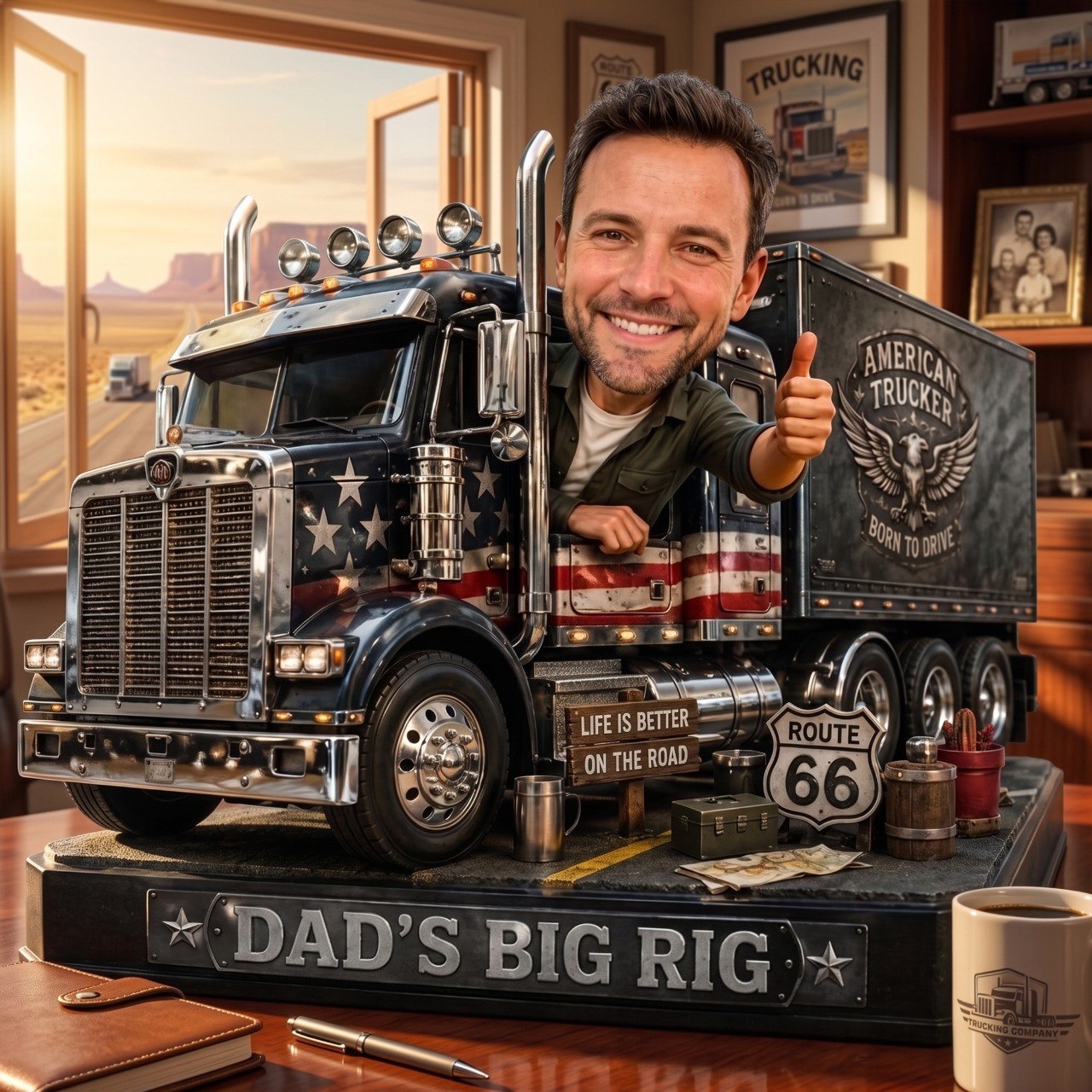 Personalized truck driver cartoon style custom sculpture ornament