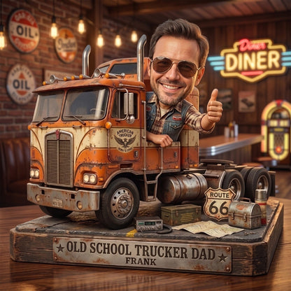 Personalized Truck Driver Cartoon Style Sculpture Ornament – Custom Trucker Bobblehead Gift