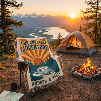 Our Greatest Adventure - Personalized RV Camping Woven Blanket for Couples