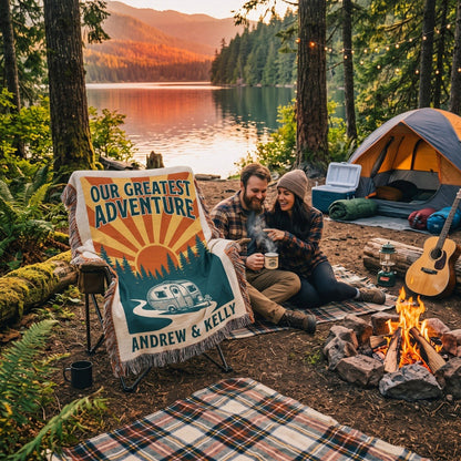 Our Greatest Adventure - Personalized RV Camping Woven Blanket for Couples