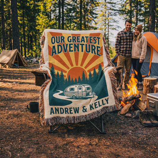 Our Greatest Adventure - Personalized RV Camping Woven Blanket for Couples
