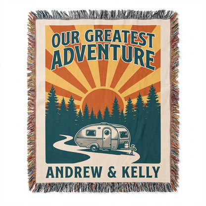 Our Greatest Adventure - Personalized RV Camping Woven Blanket for Couples