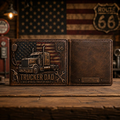 Trucker Dad Personalized Leather Wallet – Built by Miles, Driven by Family