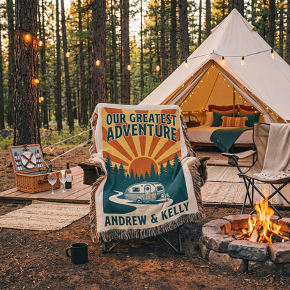 Our Greatest Adventure - Personalized RV Camping Woven Blanket for Couples