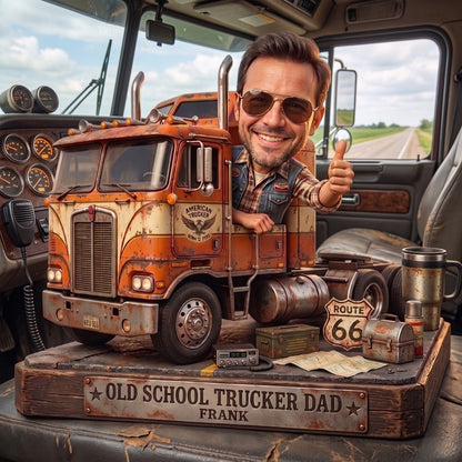 Personalized Truck Driver Cartoon Style Sculpture Ornament – Custom Trucker Bobblehead Gift