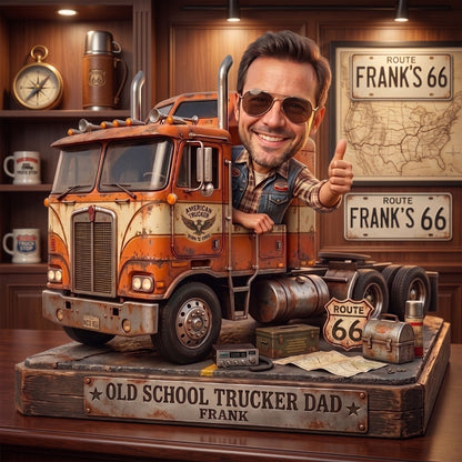 Personalized Truck Driver Cartoon Style Sculpture Ornament – Custom Trucker Bobblehead Gift