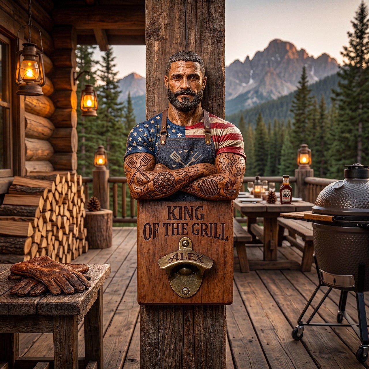King of the Grill Personalized Wall Bottle Opener - Custom BBQ Dad Gift