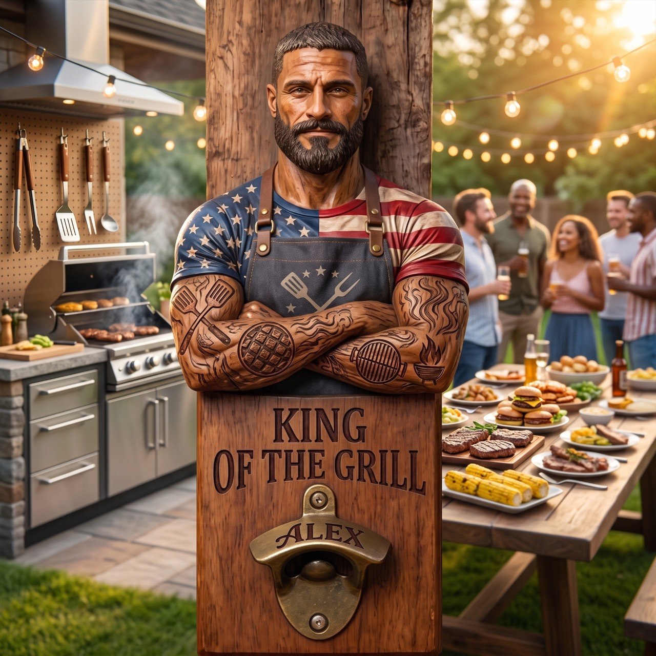 King of the Grill Personalized Wall Bottle Opener - Custom BBQ Dad Gift