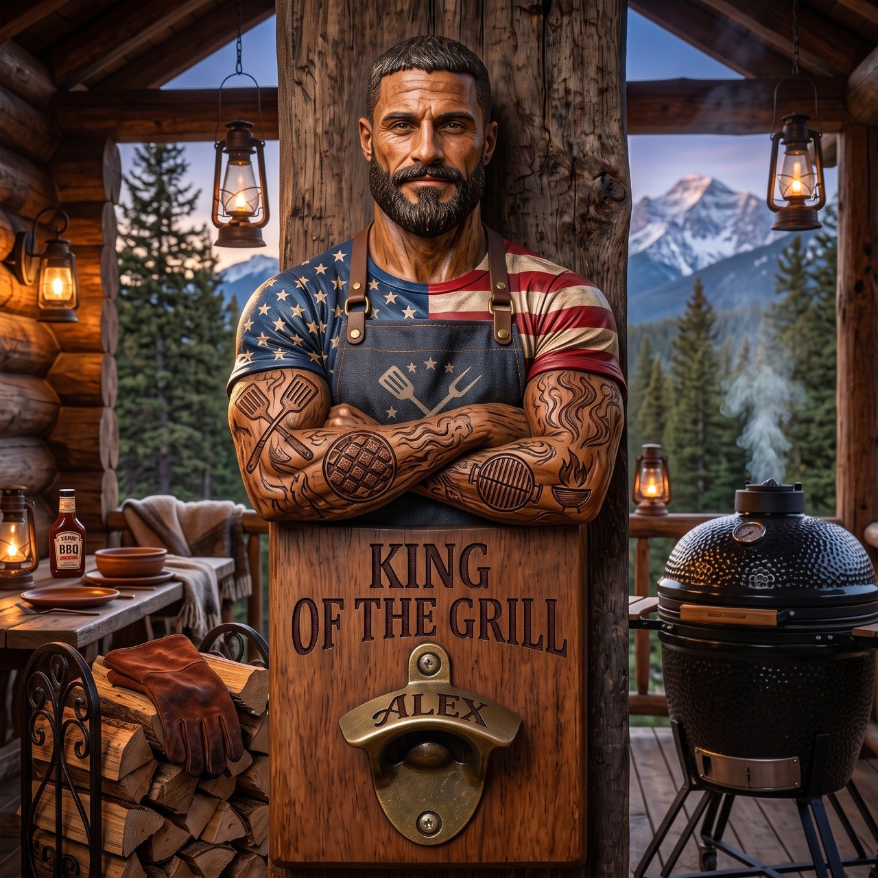 King of the Grill Personalized Wall Bottle Opener - Custom BBQ Dad Gift