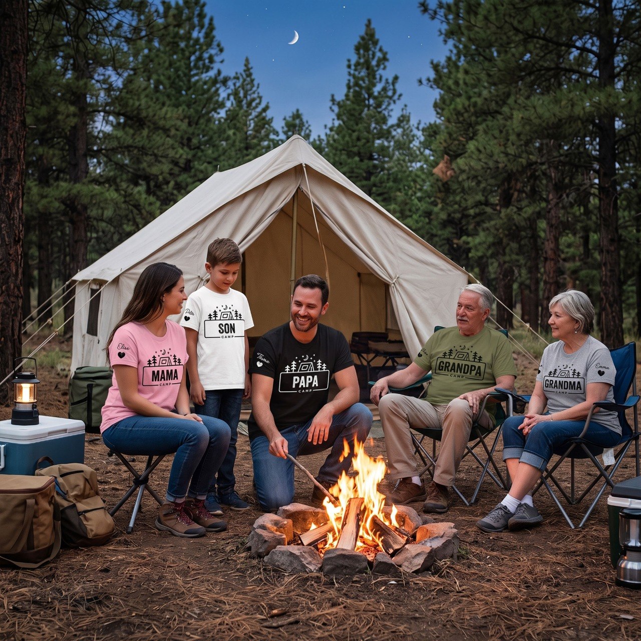 Family Camp Shirt, Personalized Family Camping Tee, Custom Grandkids Names T Shirt, Outdoor Adventure Gift for Grandma
