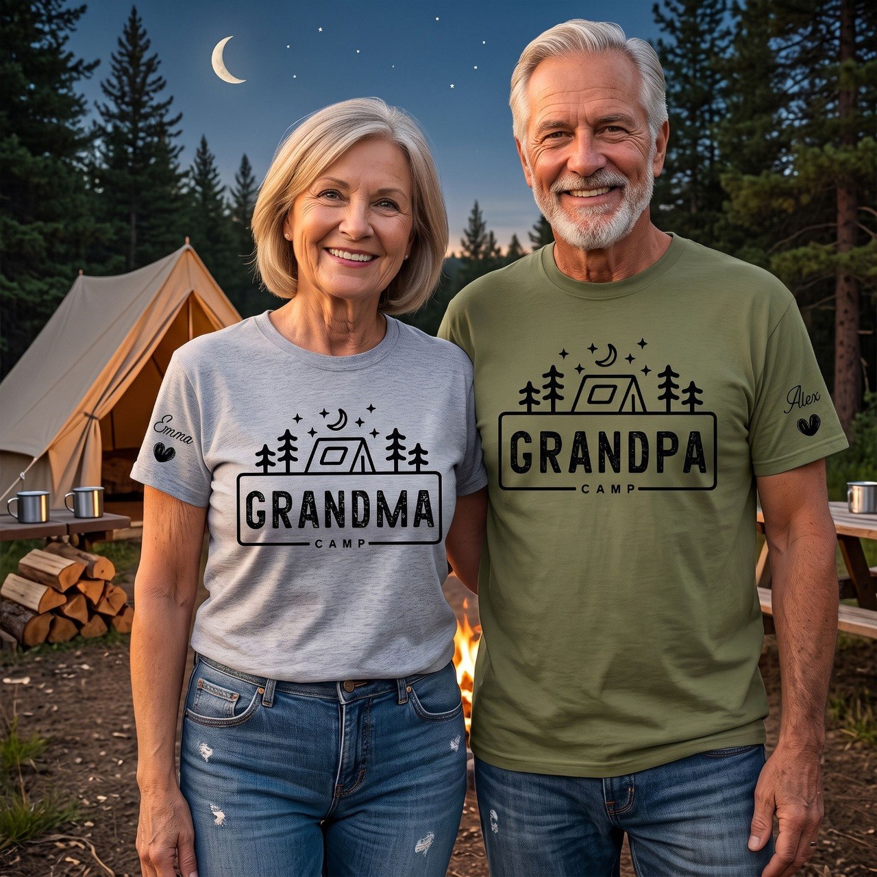 Family Camp Shirt, Personalized Family Camping Tee, Custom Grandkids Names T Shirt, Outdoor Adventure Gift for Grandma