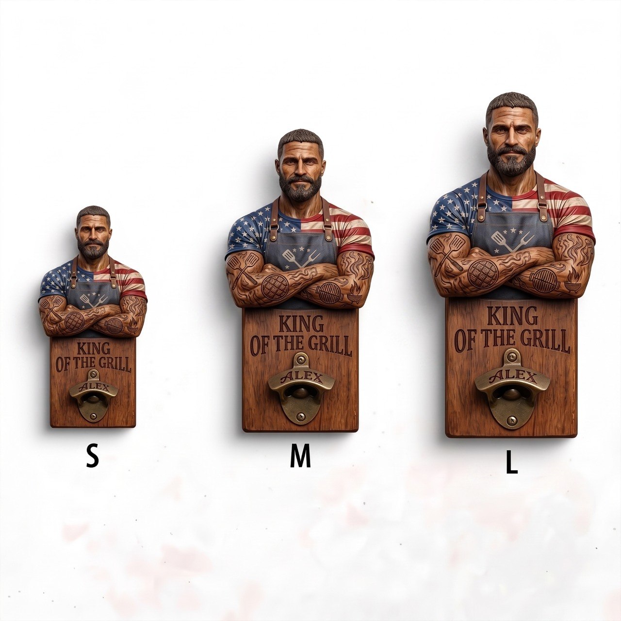 King of the Grill Personalized Wall Bottle Opener - Custom BBQ Dad Gift