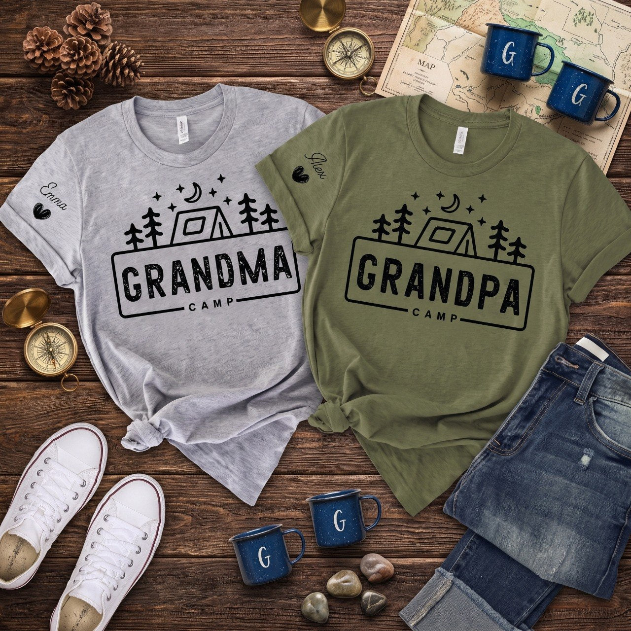Family Camp Shirt, Personalized Family Camping Tee, Custom Grandkids Names T Shirt, Outdoor Adventure Gift for Grandma