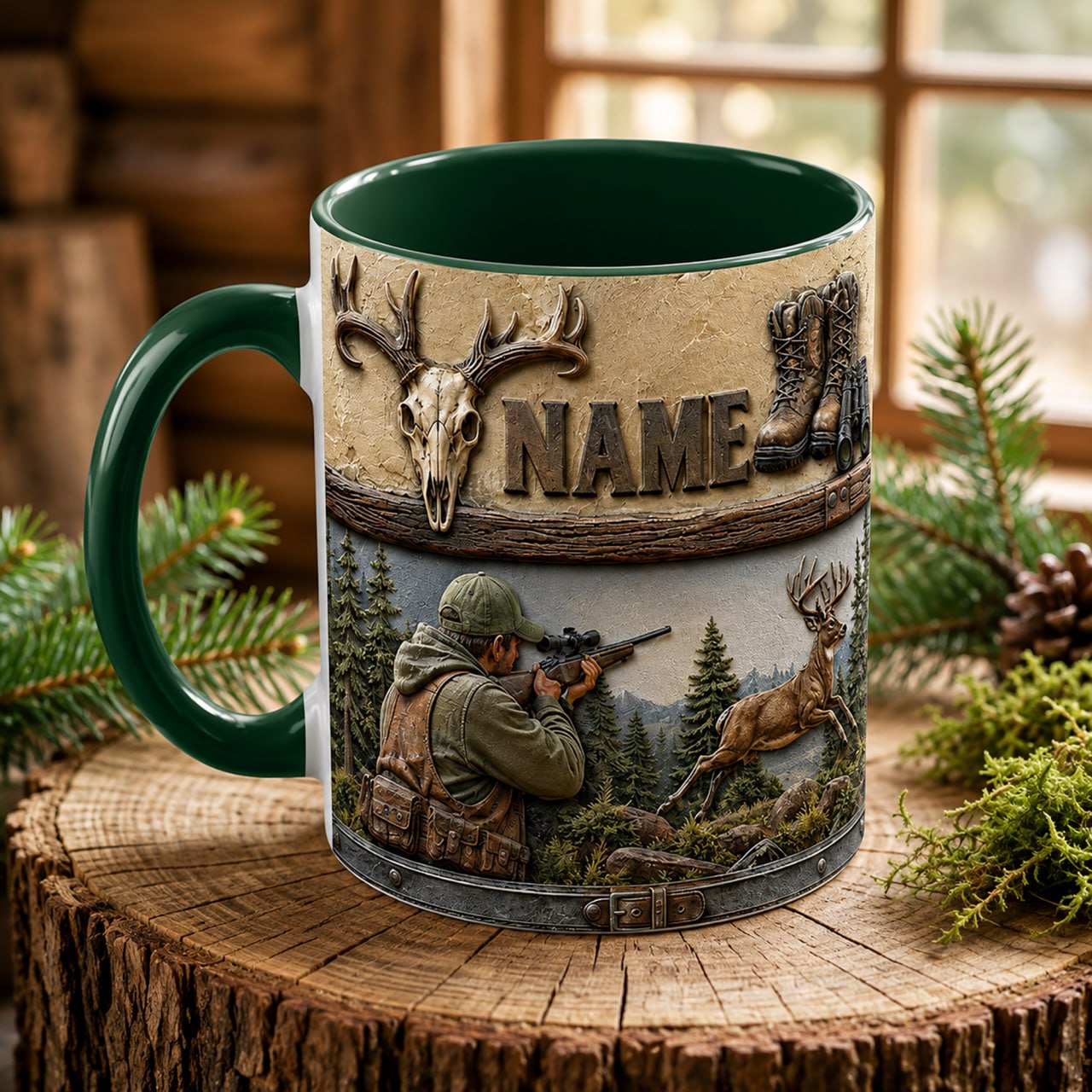 Personalized Hunter Mug – Custom Hunting Name Mug – Deer Hunter Coffee Mug – Hunting Gift for Dad, Husband, Grandpa, Outdoor & Wildlife Lover