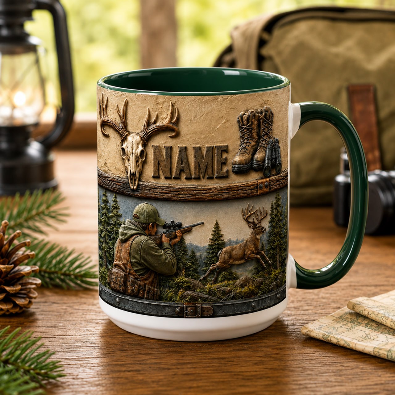 Personalized Hunter Mug – Custom Hunting Name Mug – Deer Hunter Coffee Mug – Hunting Gift for Dad, Husband, Grandpa, Outdoor & Wildlife Lover