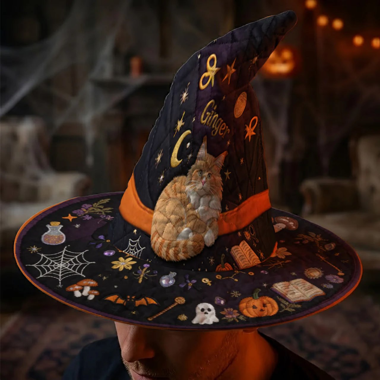 Personalized Cat Witch Hat With Custom Name – Halloween Gift For Cat Lovers, Cute Pet Costume Keepsake