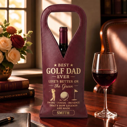 Best Golf Dad Ever, Personalized Custom Leather Wine Bag, Father's Day Gift