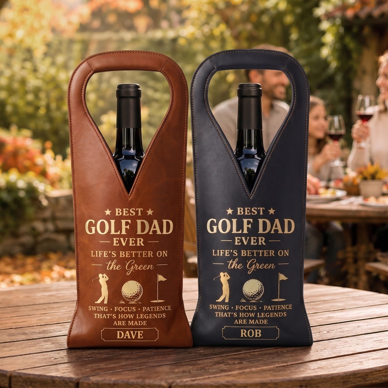 Best Golf Dad Ever, Personalized Custom Leather Wine Bag, Father's Day Gift