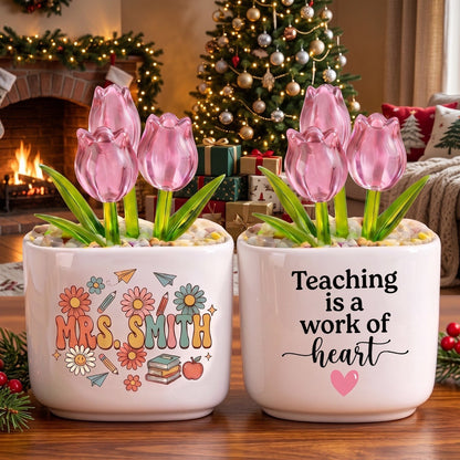 Teaching Is A Work Of Heart, Personalized Glass Everlasting Tulips, Teacher Appreciation Gift