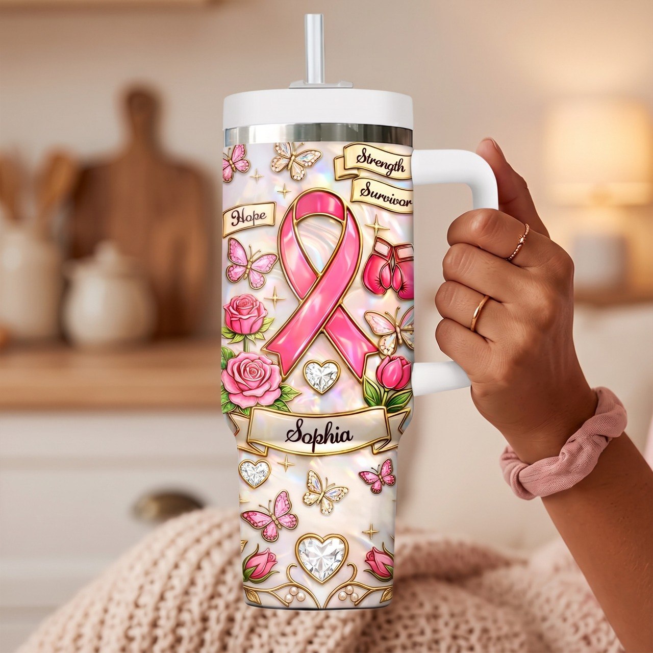 Personalized Breast Cancer Awareness 40 Oz Tumbler