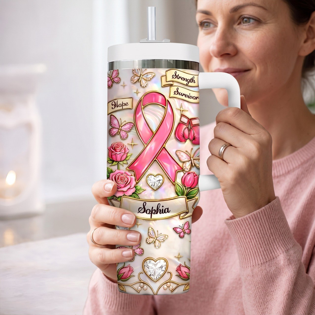 Personalized Breast Cancer Awareness 40 Oz Tumbler
