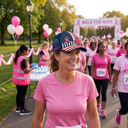 Breast Cancer Awareness 250th Anniversary Personalized Baseball Cap, Custom Name American Flag Pink Ribbon Hat, Survivor Warrior Gift for Women