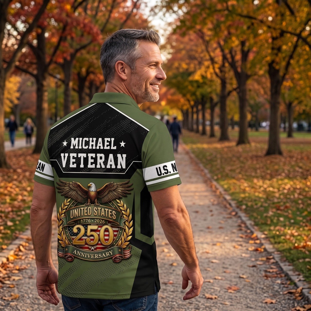 Personalized U.S. Navy Veteran 250th Anniversary Polo Shirt, Custom Name Patriotic Military Polo, United States 1776–2026 Veteran Gift