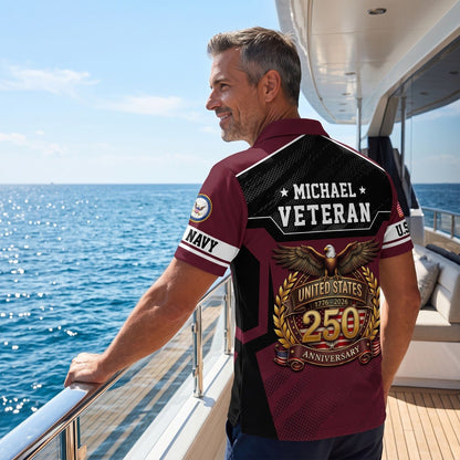 Personalized U.S. Navy Veteran 250th Anniversary Polo Shirt, Custom Name Patriotic Military Polo, United States 1776–2026 Veteran Gift