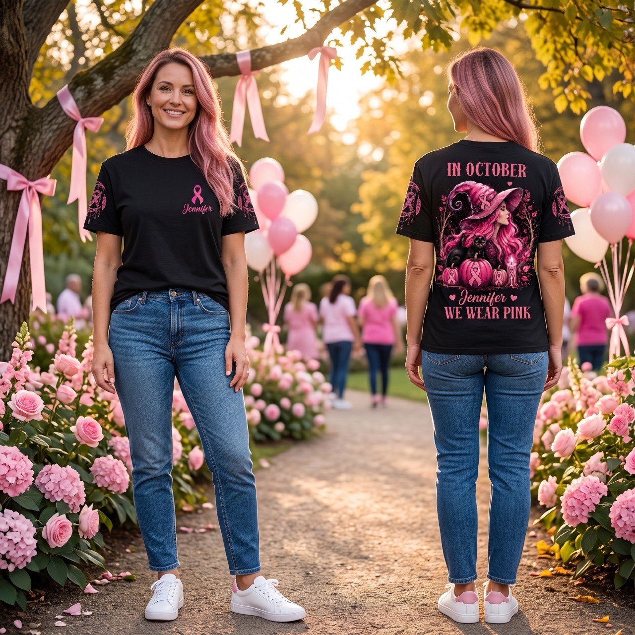 In October We Wear Pink - Breast Cancer Awareness All Over T-shirt