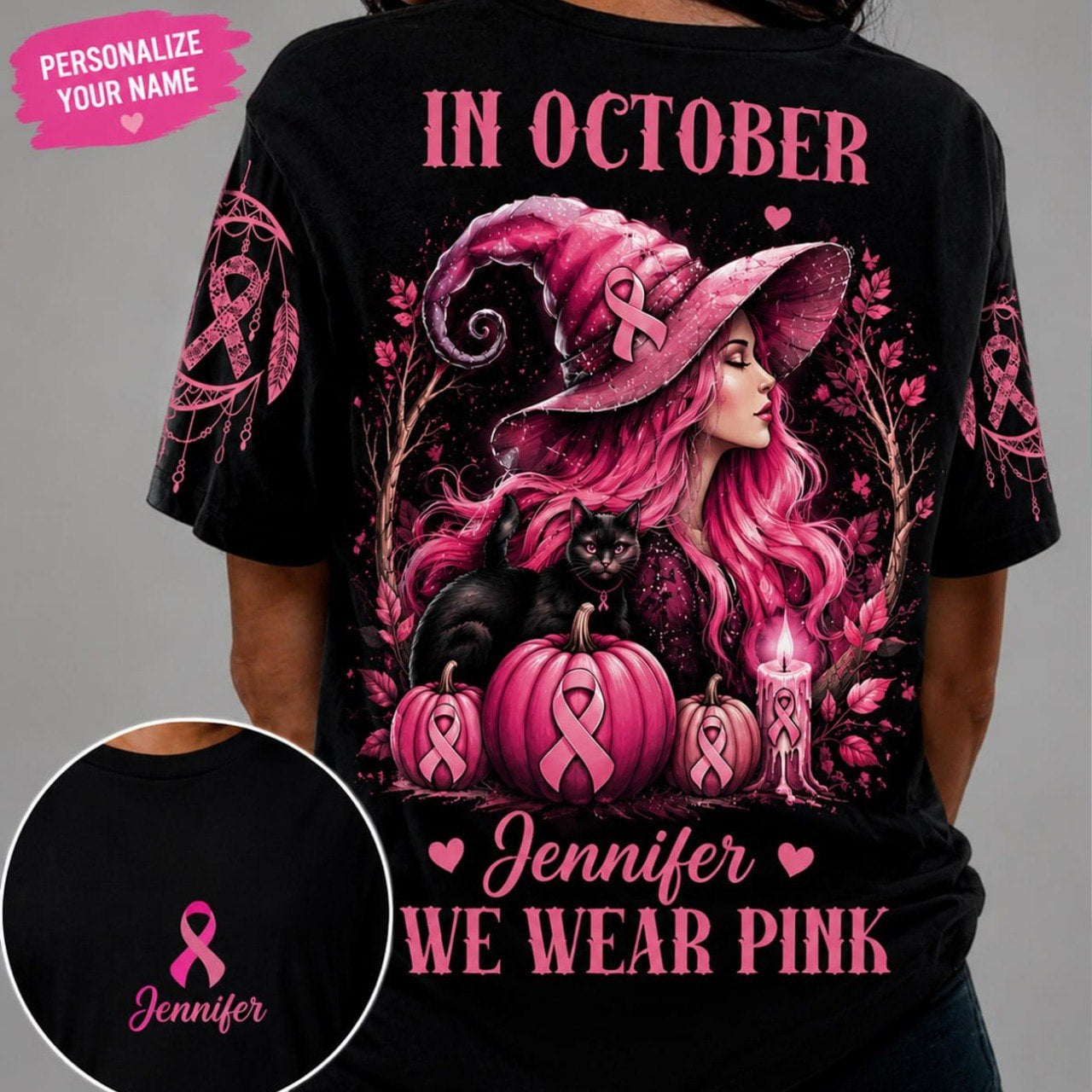 In October We Wear Pink - Breast Cancer Awareness All Over T-shirt