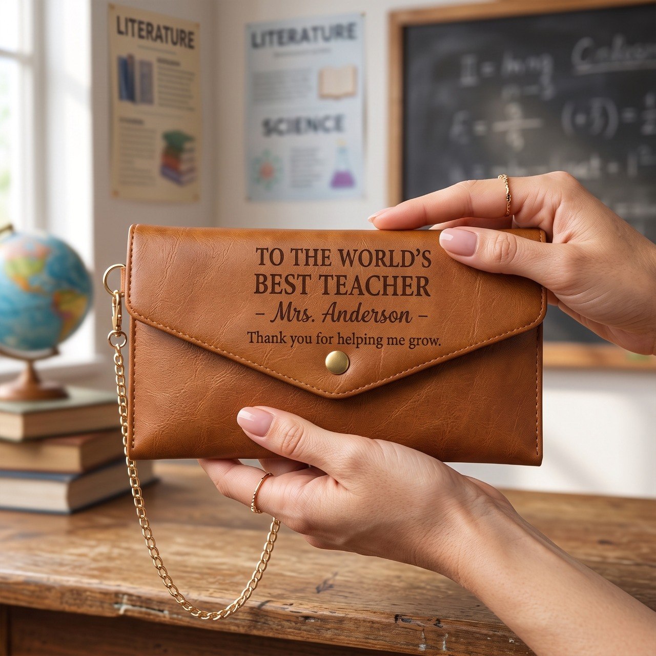 To The World's Best Teacher - Personalized Leather Envelope Wallet