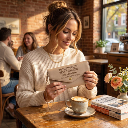 To The World's Best Teacher - Personalized Leather Envelope Wallet