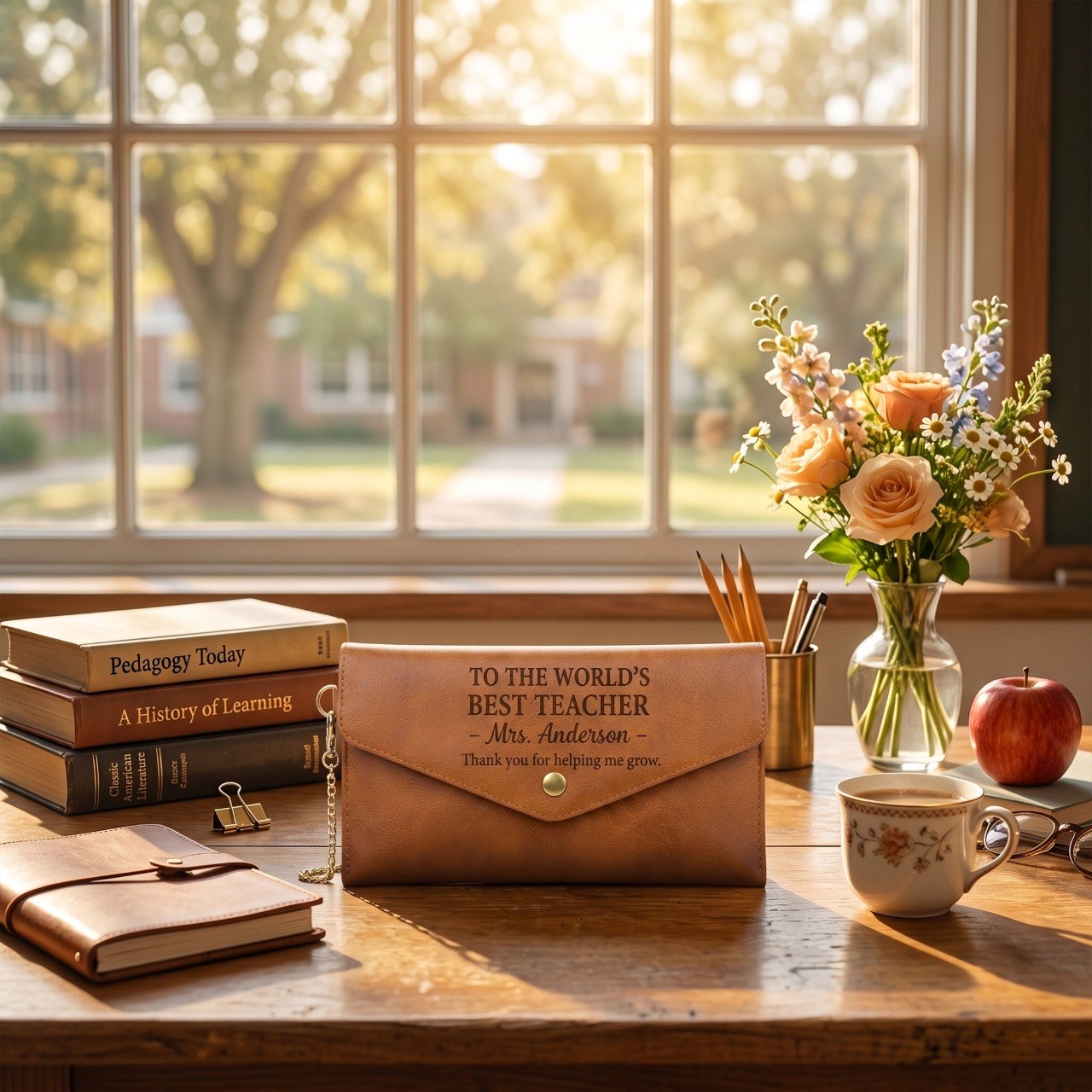 To The World's Best Teacher - Personalized Leather Envelope Wallet