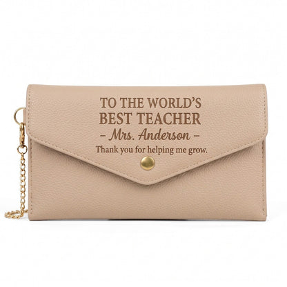To The World's Best Teacher - Personalized Leather Envelope Wallet