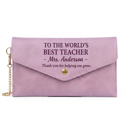 To The World's Best Teacher - Personalized Leather Envelope Wallet