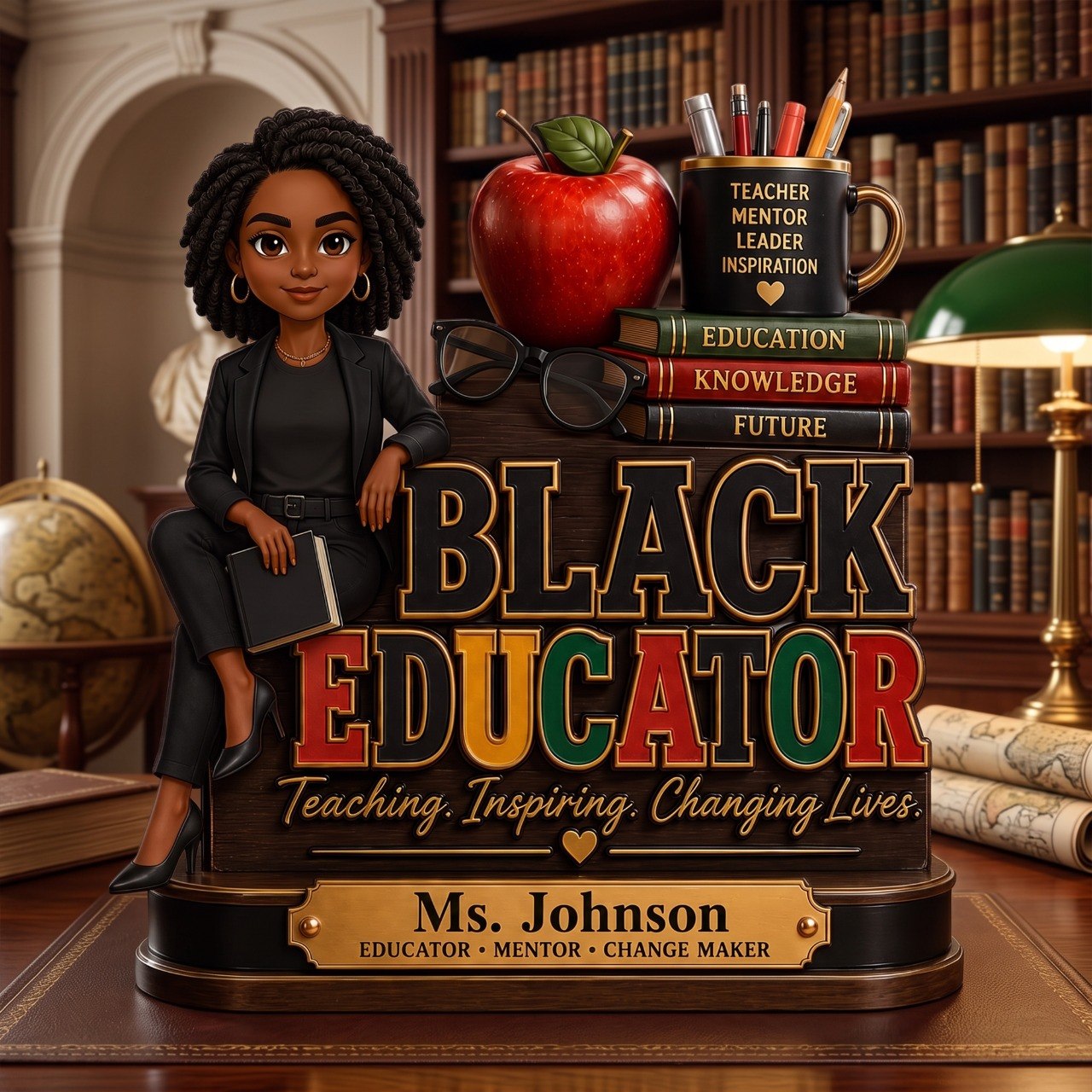 Black Educator by Popular Demand - Personalized 2-Layered Wooden Plaque - Back to School Decor for Male Teacher
