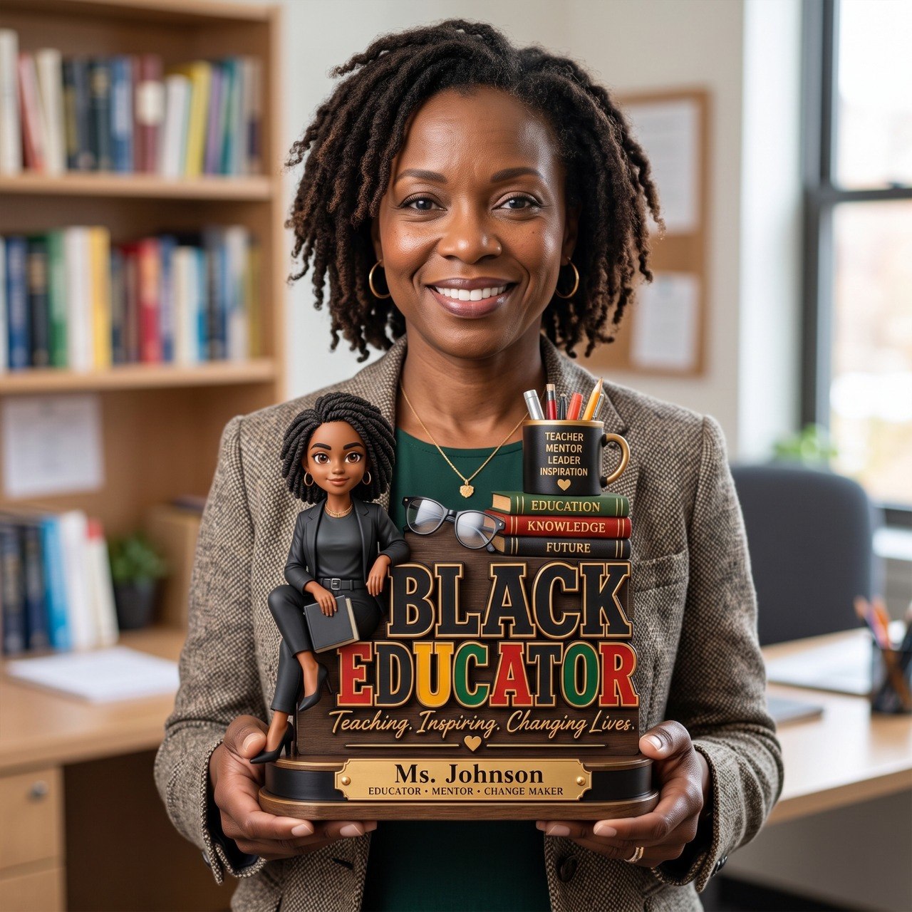 Black Educator by Popular Demand - Personalized 2-Layered Wooden Plaque - Back to School Decor for Male Teacher