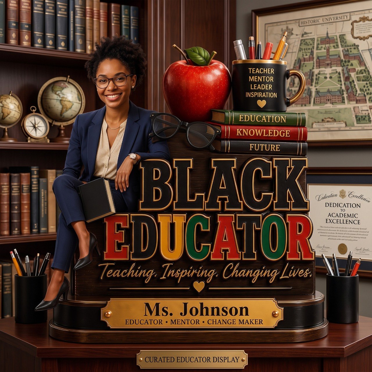 Black Educator by Popular Demand - Personalized 2-Layered Wooden Plaque - Back to School Decor for Male Teacher